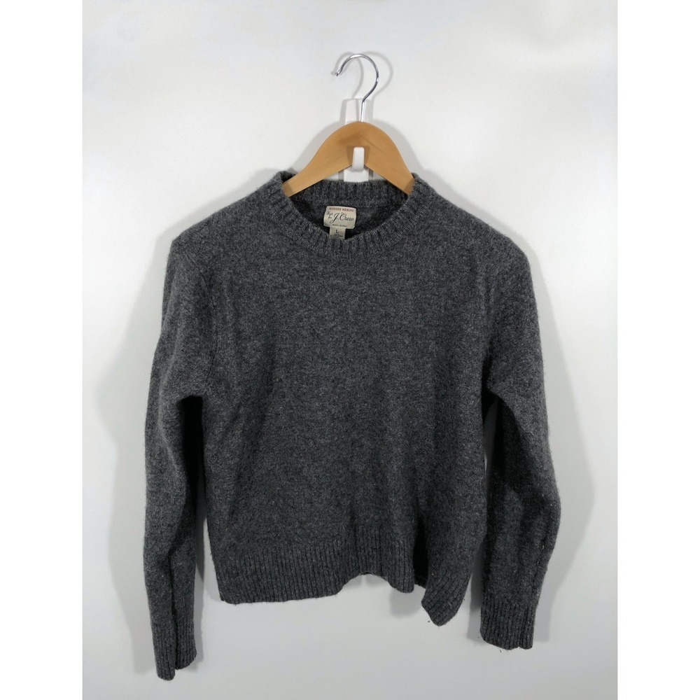 J Crew Rugged Merino Wool Blend Crew Neck Sweater Womens L Gray 90s Minimalist